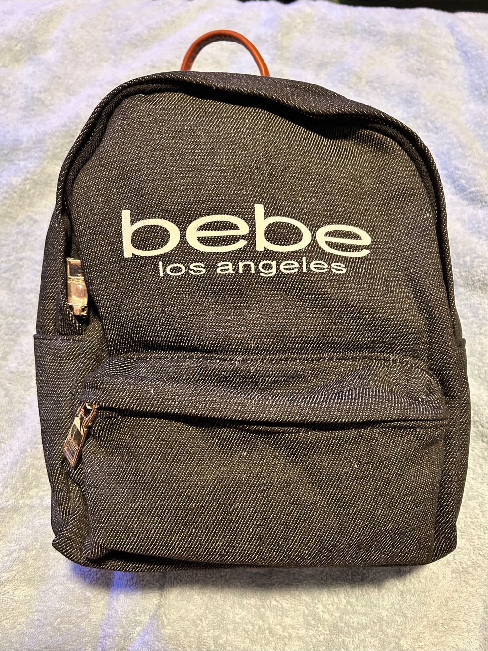 BEBE LOS ANGELES BLACK DENIM PETITE BACKPACK/NWT/NEW-IN-PLASTIC!